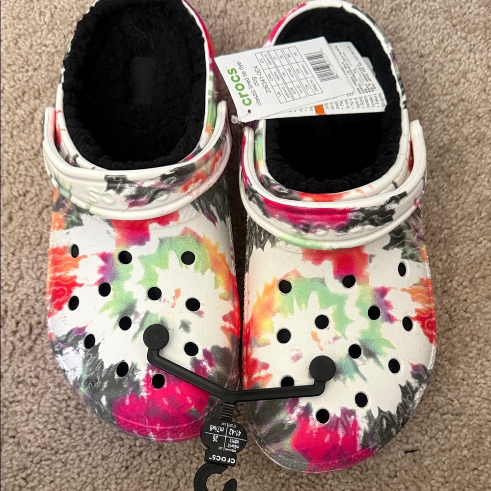 CROCS  Tie-Dye Pattern Lined Clogs in White, Pink, Green, Orange, Black